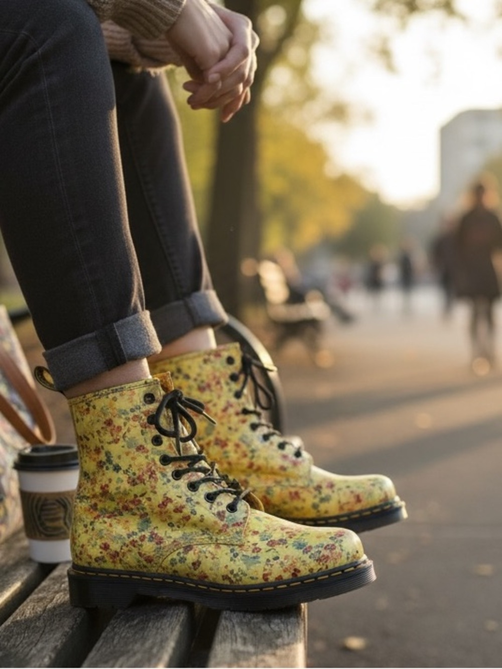 Dr. Martens RARE NIB 1460 Sun Yellow Little Flowers Floral Boots Women's size 9 - Picture 8 of 16